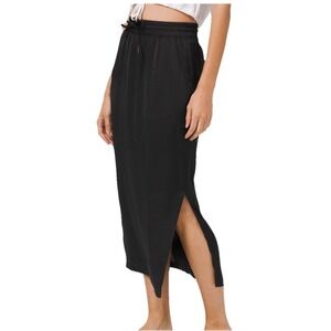 Lululemon Glide Away Skirt Black Woven Drawstring Midi Side Slit Pockets 8